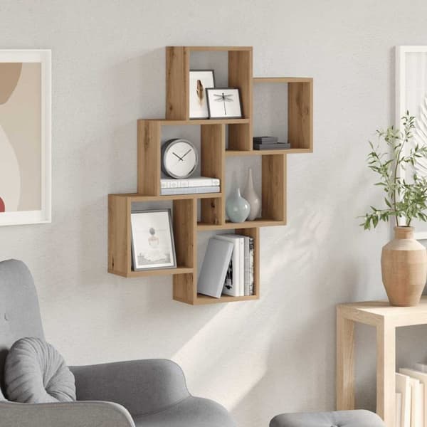 vidaXL Vegghylle kubeformet artisan eik 78x15x93 cm konstruert tre
