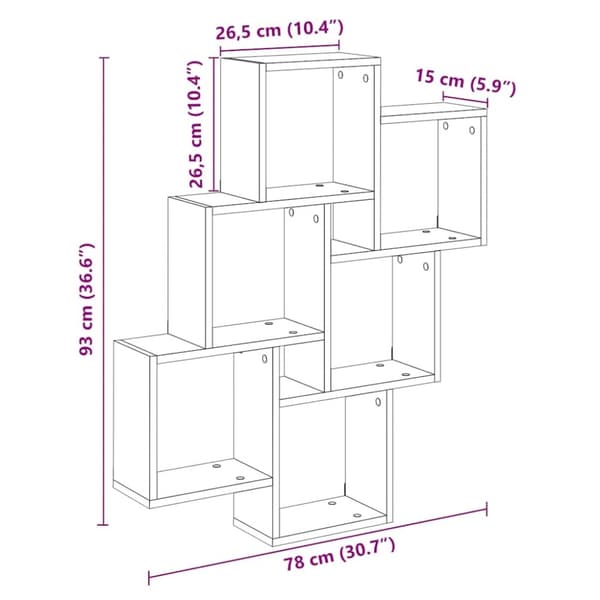 vidaXL Vegghylle kubeformet artisan eik 78x15x93 cm konstruert tre