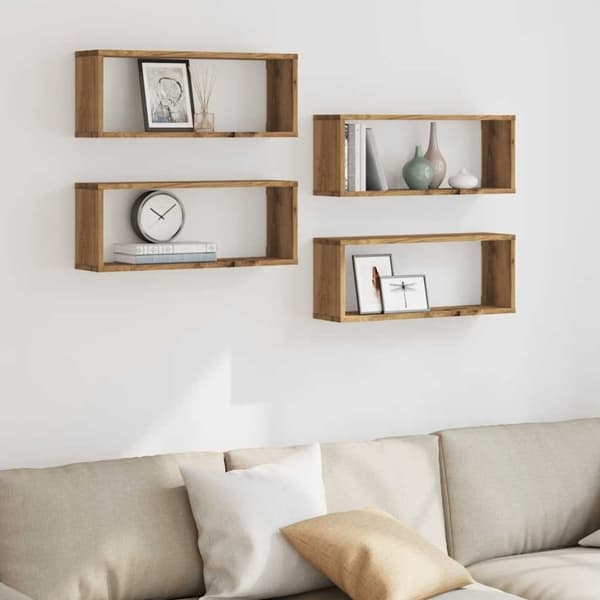 vidaXL væghylder 4 stk. 60x15x30 cm kubeformet konstrueret træ kunsteg