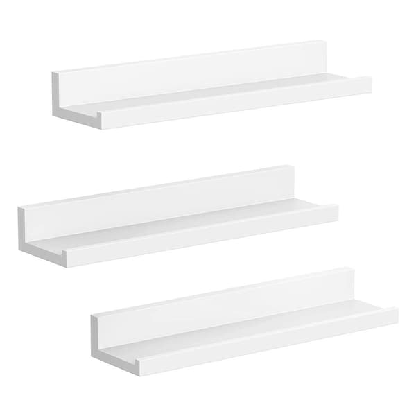 Set med 3 vita vägghyllor med avsats - L38 cm