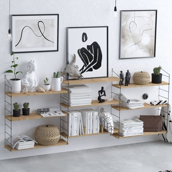 Upphängd vägghylla med 9 hyllplan, ekdekor L216 cm - Laba