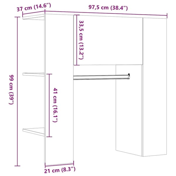 vidaXL Eteisen kaappi käsityöläinen tammi 97,5x37x99 cm tekninen puu
