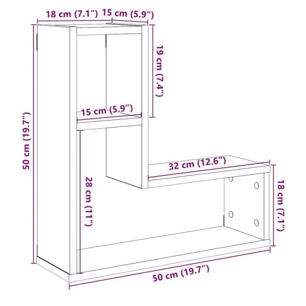 vidaXL Vegghyller kube 2 stk artisan eik 50x15x50 cm konstruert tre