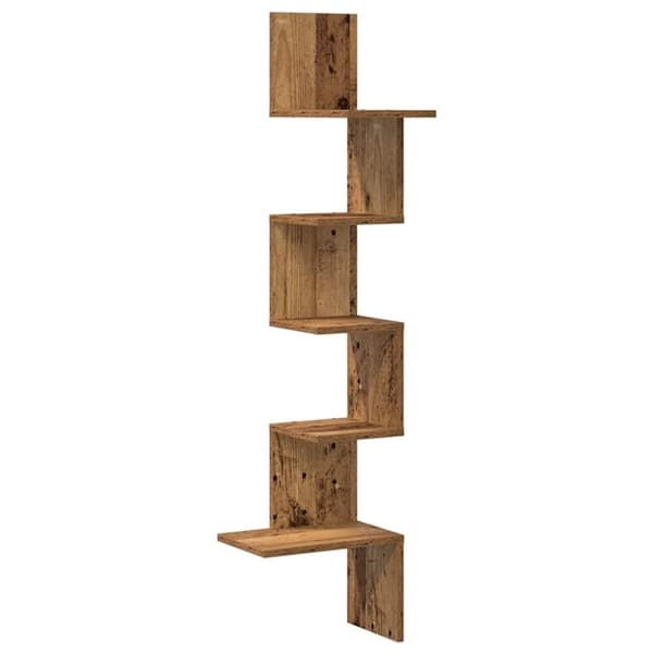vidaXL Seinäkulmahylly vanhaa puuta 32x32x127,5 cm lastulevy