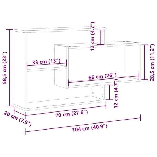 vidaXL Vegghylle gammelt tre 104x20x58,5 cm konstruert tre
