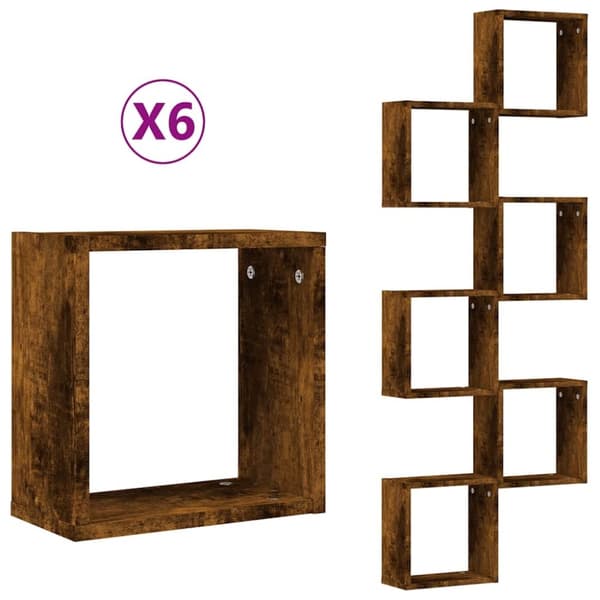 vidaXL Vegghyller kubeformet 6 stk røkt eik 30x15x30 cm