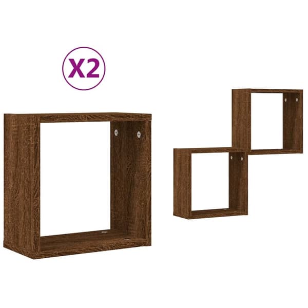 vidaXL Väggkubhyllor 2 st brun ek 30x15x30 cm