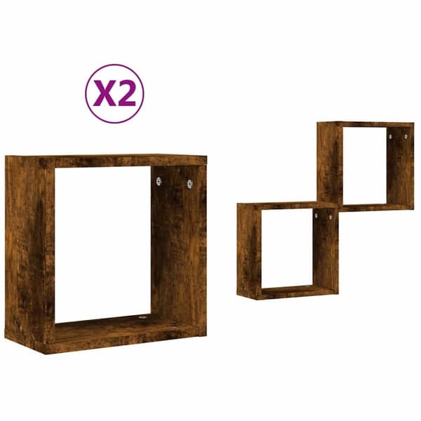vidaXL Vegghyller kubeformet 2 stk røkt eik 30x15x30 cm