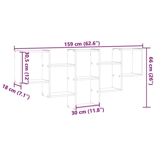 vidaXL væghylde 159x18x66 cm konstrueret træ røget egetræsfinish