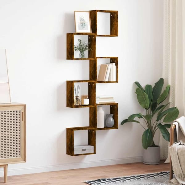 vidaXL væghylder 6 stk. 30x15x30 cm kubeformet røget egetræ