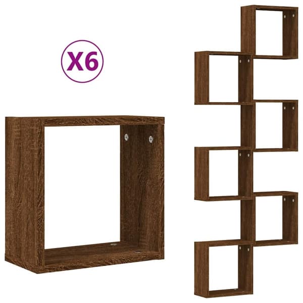 vidaXL væghylder 6 stk. 30x15x30 cm kubeformet brun egetræsfarve