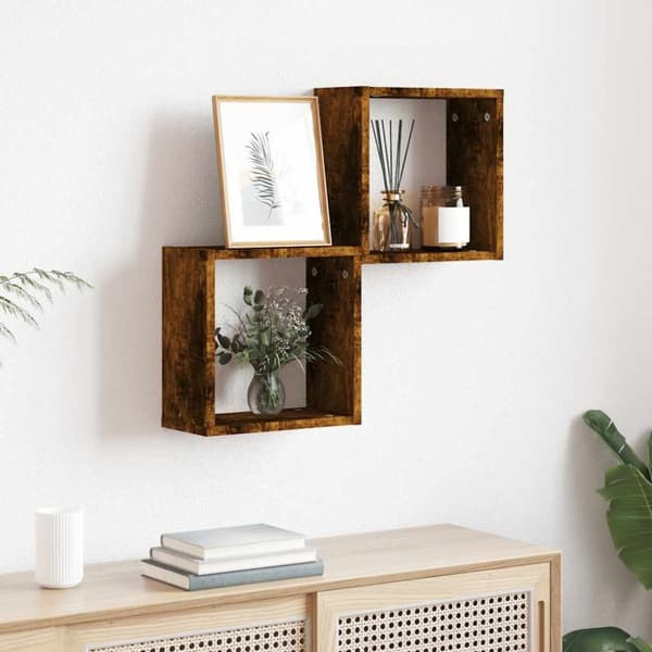 vidaXL væghylder 2 stk. 30x15x30 cm kubeformet røget egetræ