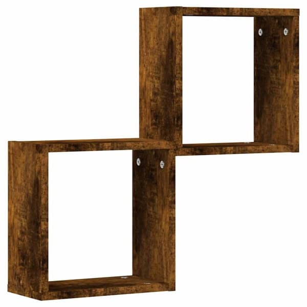 vidaXL væghylder 2 stk. 30x15x30 cm kubeformet røget egetræ