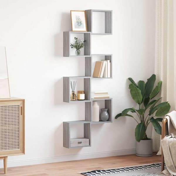 vidaXL væghylder 6 stk. 30x15x30 cm kubeformet grå sonoma-eg