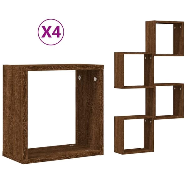 vidaXL væghylder 4 stk. 30x15x30 cm kubeformet brun egetræsfarve