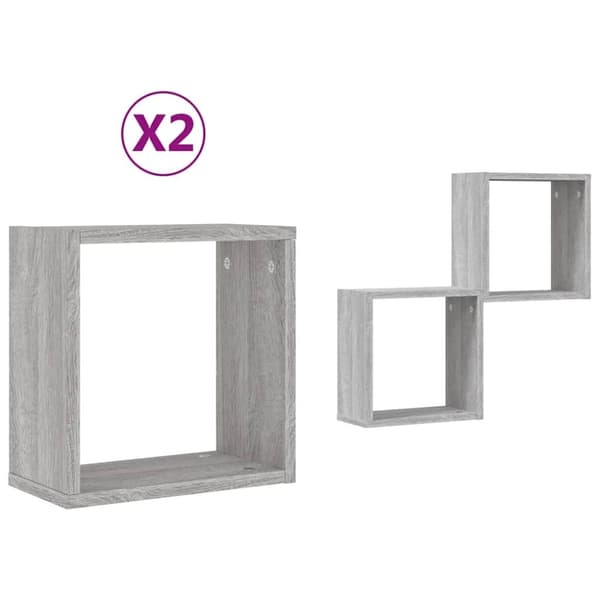 vidaXL væghylder 2 stk. 30x15x30 cm kubeformet grå sonoma-eg