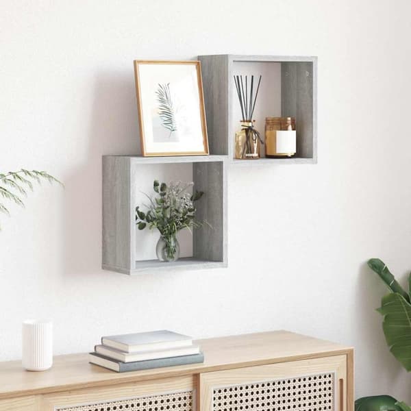 vidaXL væghylder 2 stk. 30x15x30 cm kubeformet grå sonoma-eg