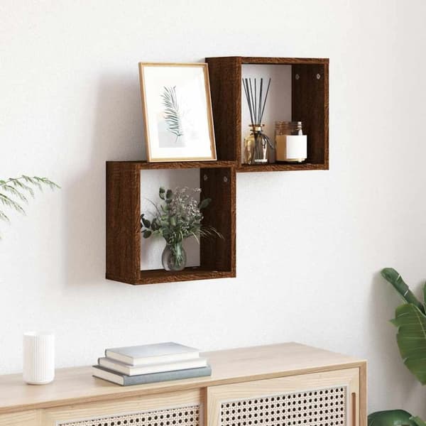 vidaXL Kuutioseinähyllyt 2 kpl Ruskea tammi 30x15x30 cm