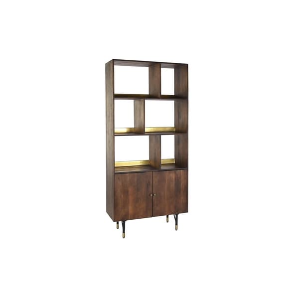 Hylder DKD Home Decor Sort Gylden Metal Mørkebrun Mangotræ 4 Hylder (90 x 35 x 200 cm)