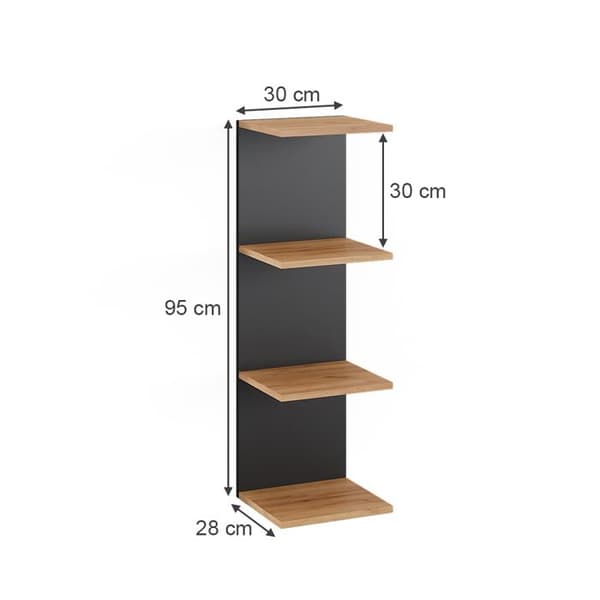 Paolo vägghylla, 30x95cm Set om 2, antracit, gyllene ek, Vicco