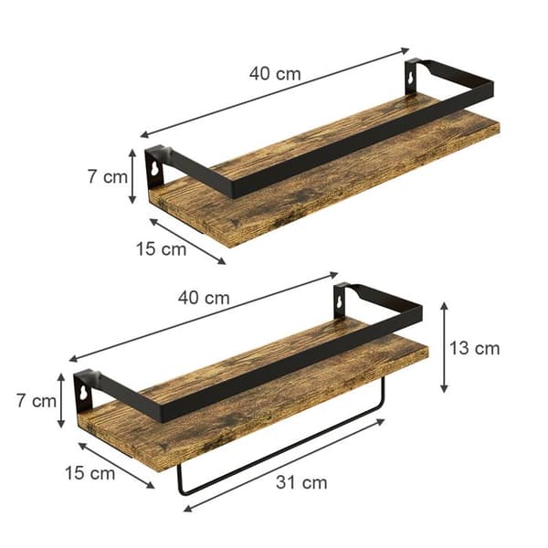 Fyrk vägghylla, 43x13cm Set om 2, Rustik ek, Vicco
