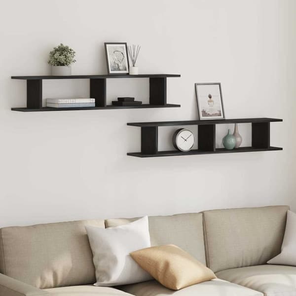 Vägghyllor 2 st svart ek 105x18x20 cm konstruerat trä