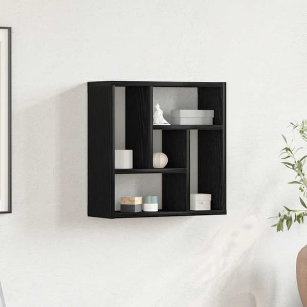 Vägghylla svart ek 45x16x45 cm konstruerat trä