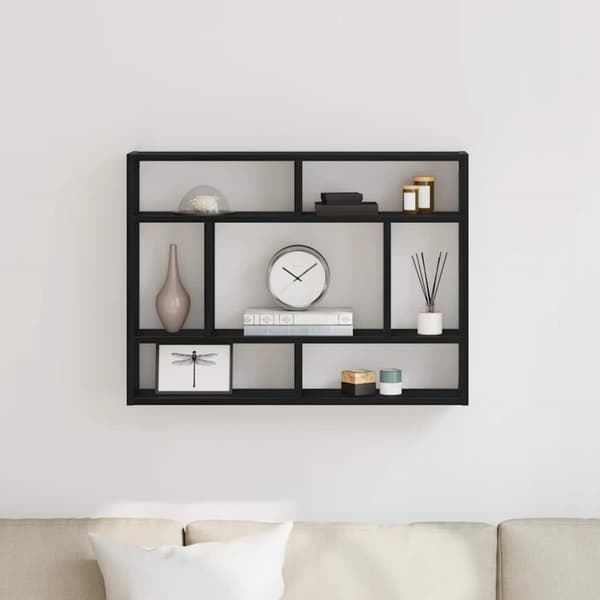 Vägghylla svart ek 75x16x55 cm konstruerat trä