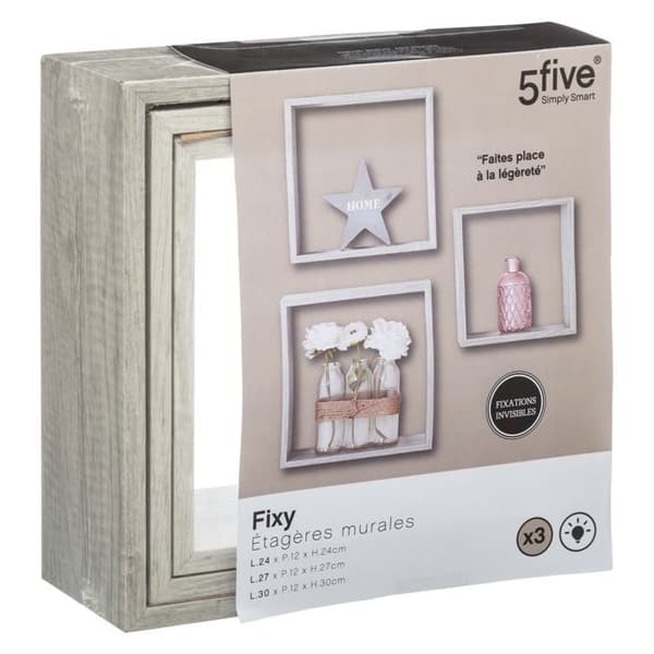 5five - 3 stora "fixy" grå ekeffekt kubvägghyllor