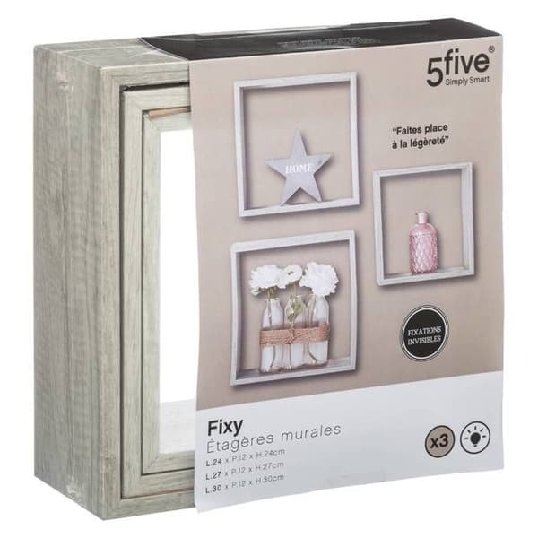 5five - 3 stora "fixy" grå ekeffekt kubvägghyllor