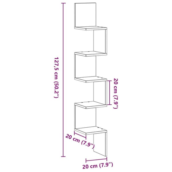 vidaXL Hjørnehylle Svart Eik 20x20x127,5 cm Laget av Tre