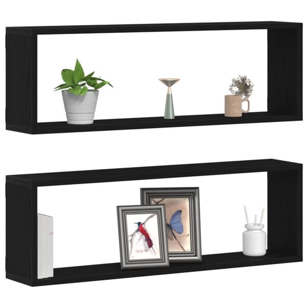 vidaXL Vägghylla Set om 2 Svart ek Konstruerat trä 80 x 15 x 26 cm