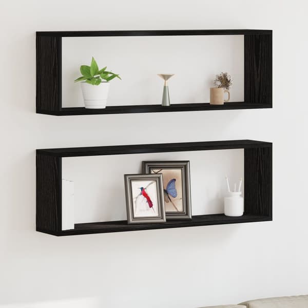 vidaXL Vägghylla Set om 2 Svart ek Konstruerat trä 80 x 15 x 26 cm