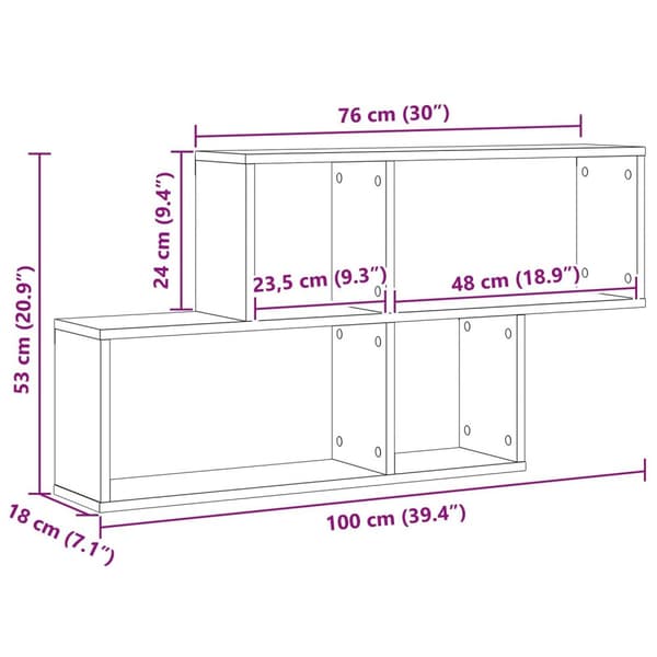vidaXL Svart Eike Veggskap 76x15x53 cm Laget av Konstruert Tre