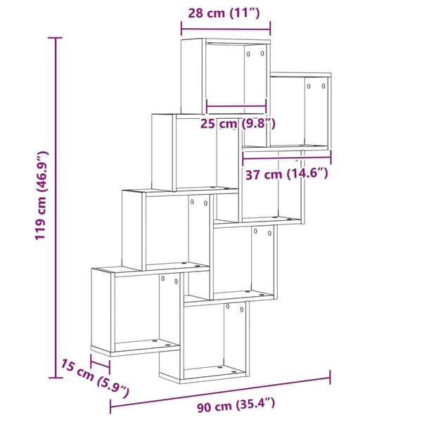 vidaXL Veggskap i Svart Eik 90x15x119,5 cm Laget av Tre