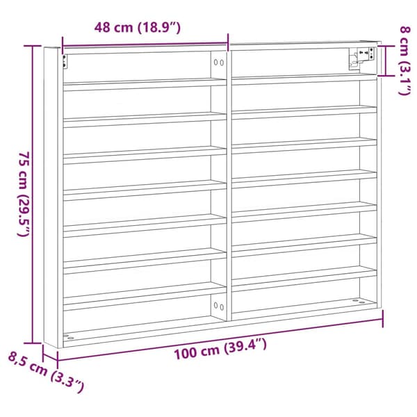 vidaXL Vitrine Skåp Svart Ek Trä 100 x 8.5 x 75 cm Förvaring