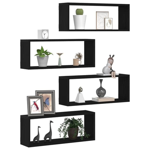 vidaXL Vegghyller Sett med 4 - Svart Eik - 60x15x23 cm - Laget av MDF