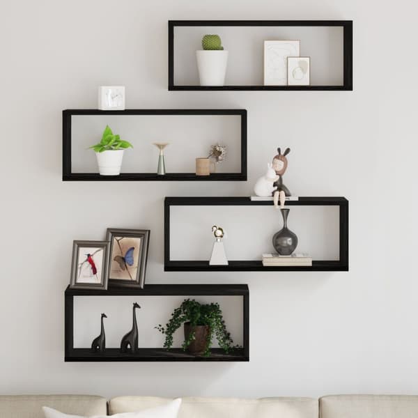 vidaXL Vegghyller Sett med 4 - Svart Eik - 60x15x23 cm - Laget av MDF