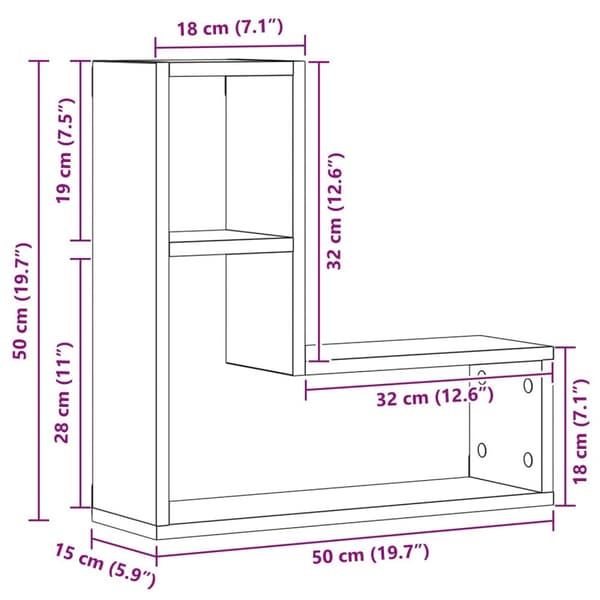 vidaXL Seinähyllyt 2 kpl, Musta Tammi 50x15x85 cm, Teknistä Puu
