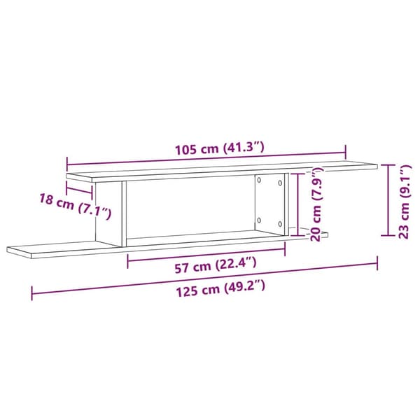 vidaXL Veggmontert TV-hylle Svart Eik 125x18x23 cm Laget av tre