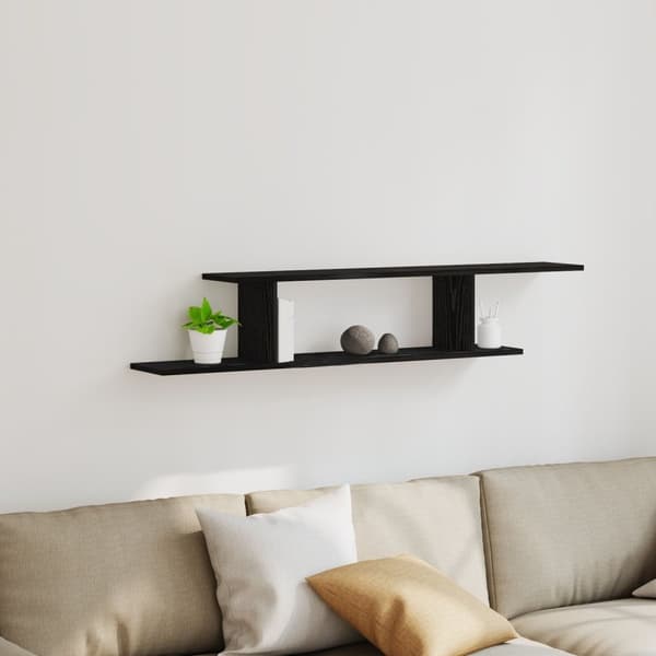 vidaXL Veggmontert TV-hylle Svart Eik 125x18x23 cm Laget av tre