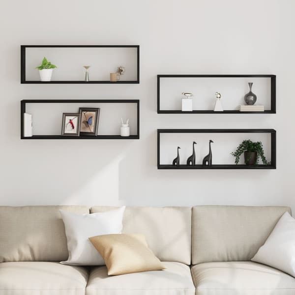 vidaXL Væg hylde Sæt med 4 Sort egetræ Konstrueret træ 80 x 15 x 26 cm