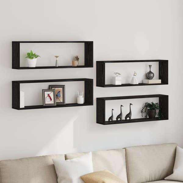 vidaXL Væg hylde Sæt med 4 Sort egetræ Konstrueret træ 80 x 15 x 26 cm