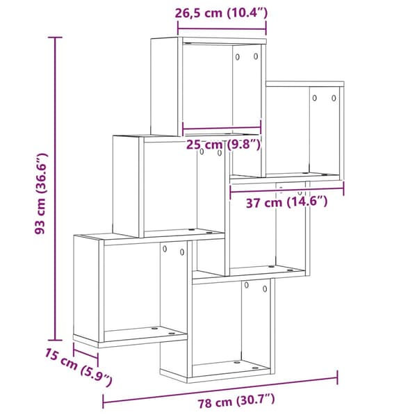 vidaXL Vägghylla Svart ek Trä 78.1 cm x 15 cm x 92.3 cm