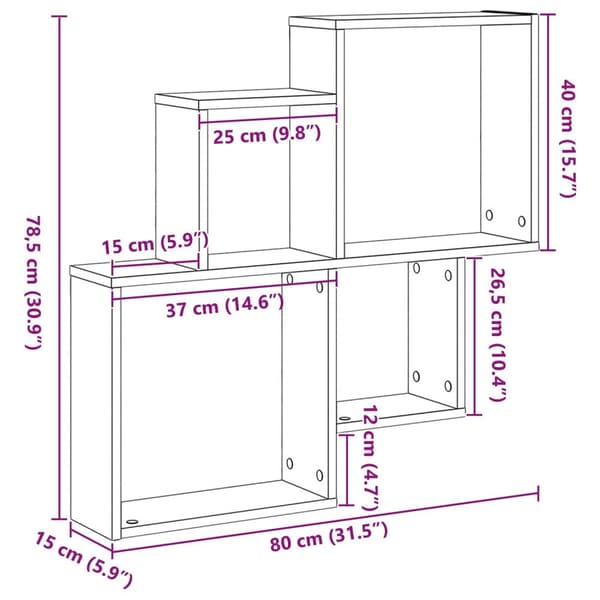 vidaXL Væg Kubehylde Sort egetræ Egetræ 80 x 15 x 78,4 cm Vægmontering