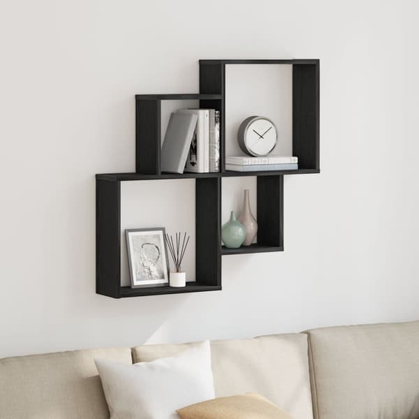 vidaXL Væg Kubehylde Sort egetræ Egetræ 80 x 15 x 78,4 cm Vægmontering