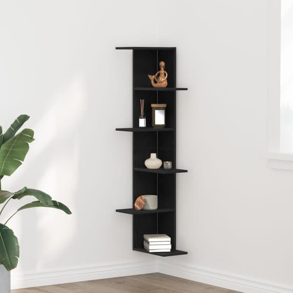 vidaXL Vegghjørnehylle Svart Eik 36,5x36,5x140 cm Konstruert Tre