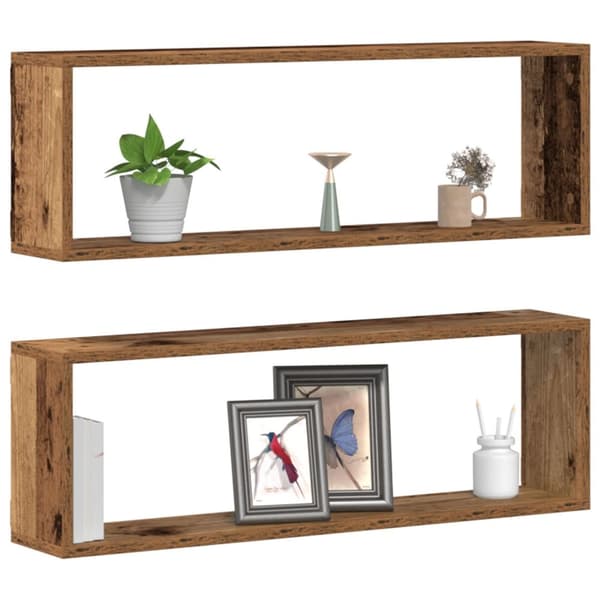 vidaXL Væghylde Sæt af 2 Gammelt træ Solidt træ 80 x 15 x 26 cm