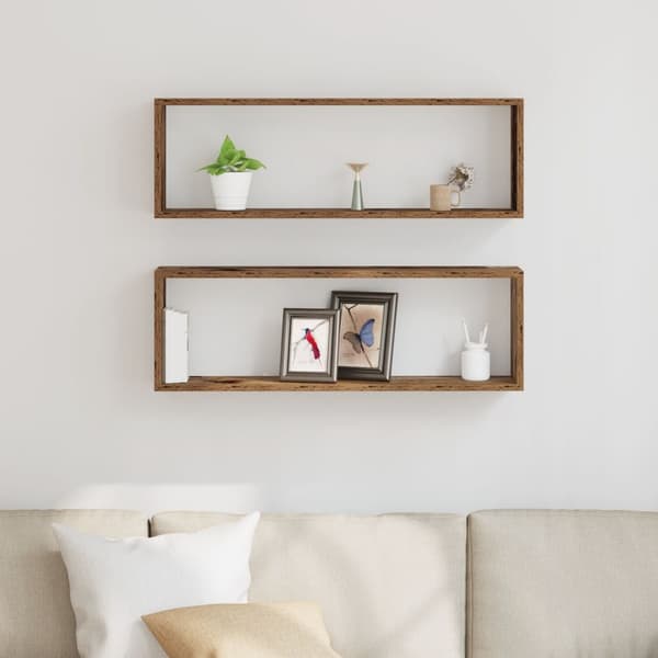 vidaXL Væghylde Sæt af 2 Gammelt træ Solidt træ 80 x 15 x 26 cm