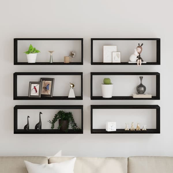vidaXL Vegghyller 6 stk Sort Eik 60x15x23 cm Ingeniørtre
